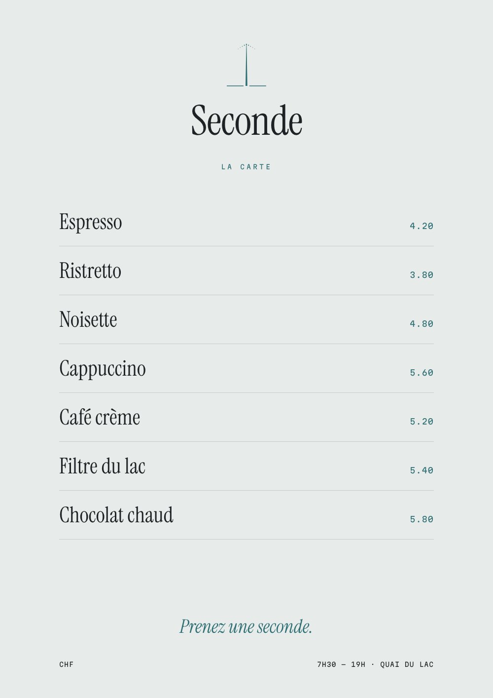 Seconde — Cup, bag & la carte
