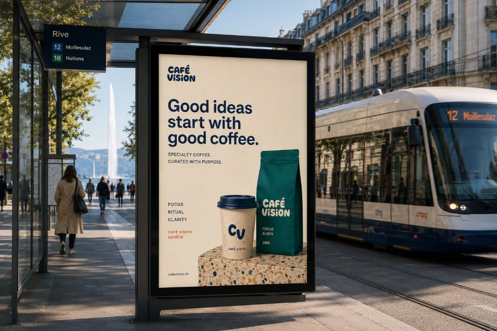 Opening poster in a city-centre frame